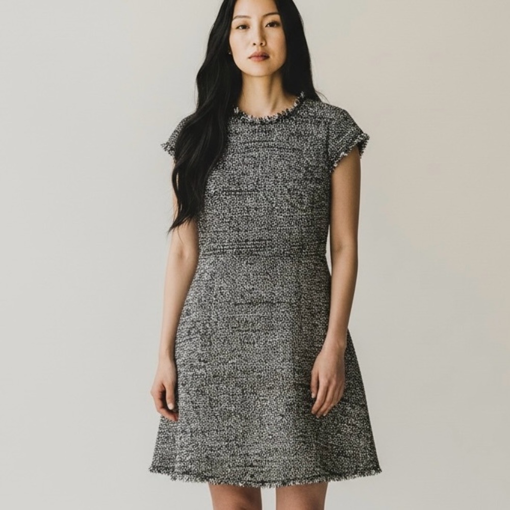 Kate Spade Metallic Gold Silver Black Textured Tweed Party Dress Size 8